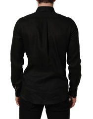 Dolce & Gabbana Black MARTINI Long Sleeves Linen Dess Shirt - IT39 | S