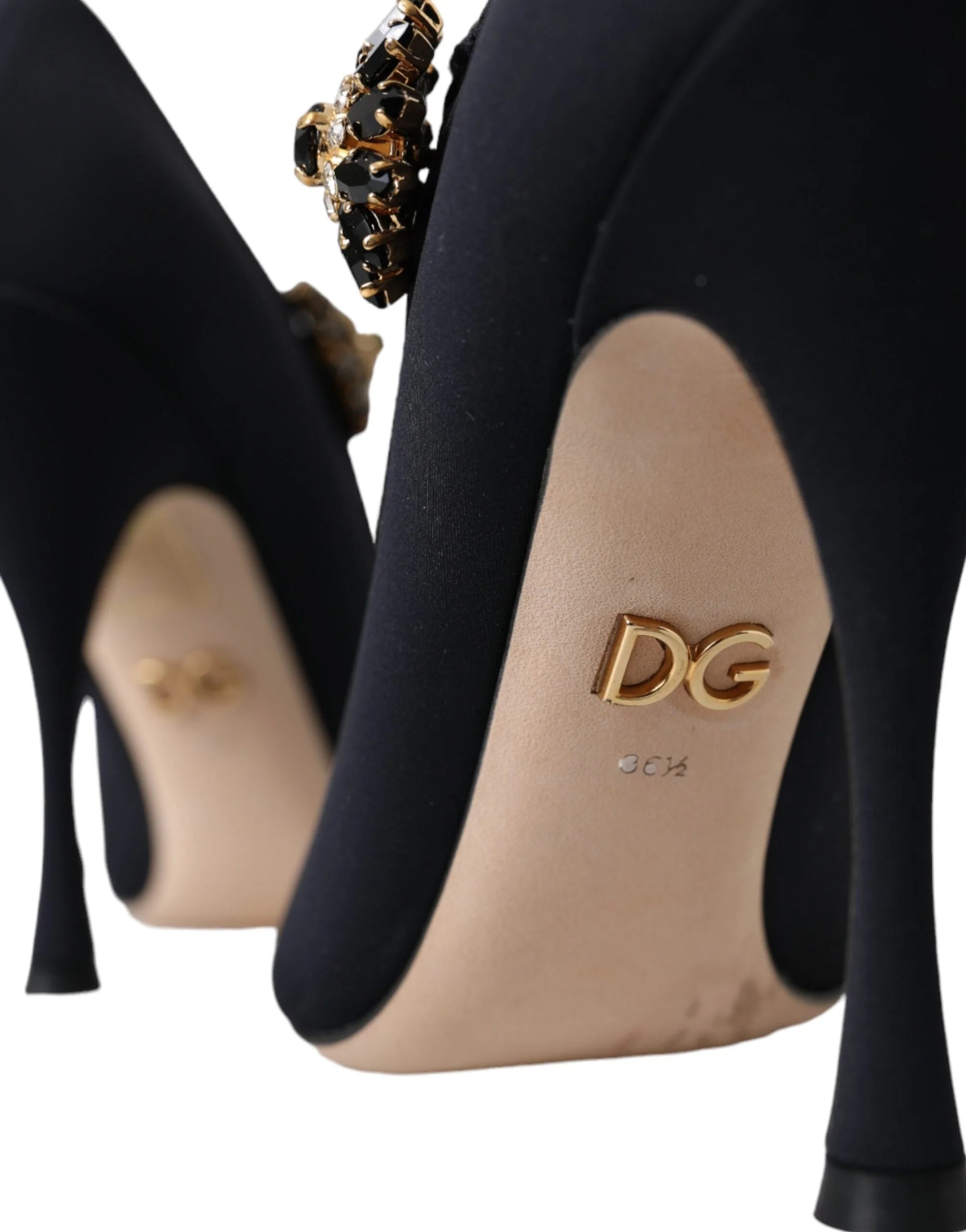 Dolce & Gabbana Black Mary Jane Jersey Crystal Pumps Shoes - EU36.5/US6 - Heels