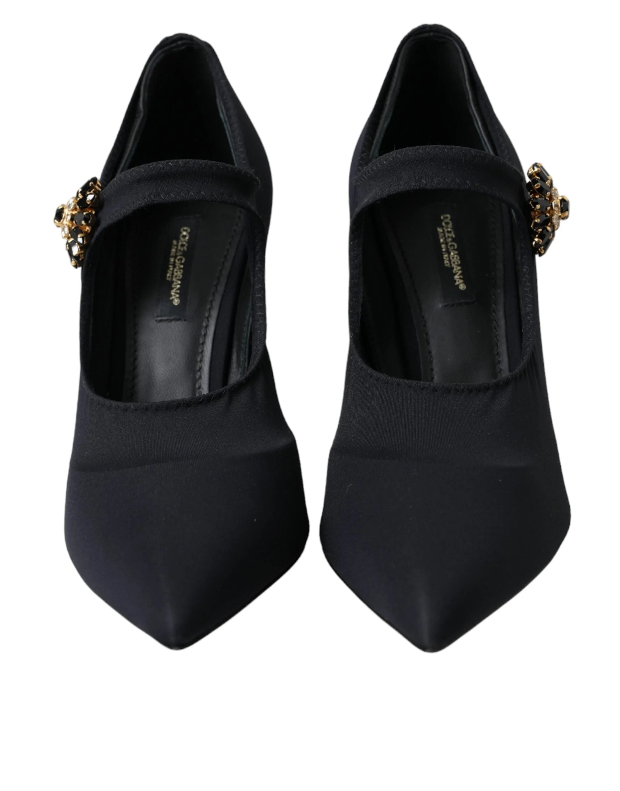 Čierne lodičky Dolce & Gabbana s kryštálmi, model Mary Jane z jersey – EU36.5/US6