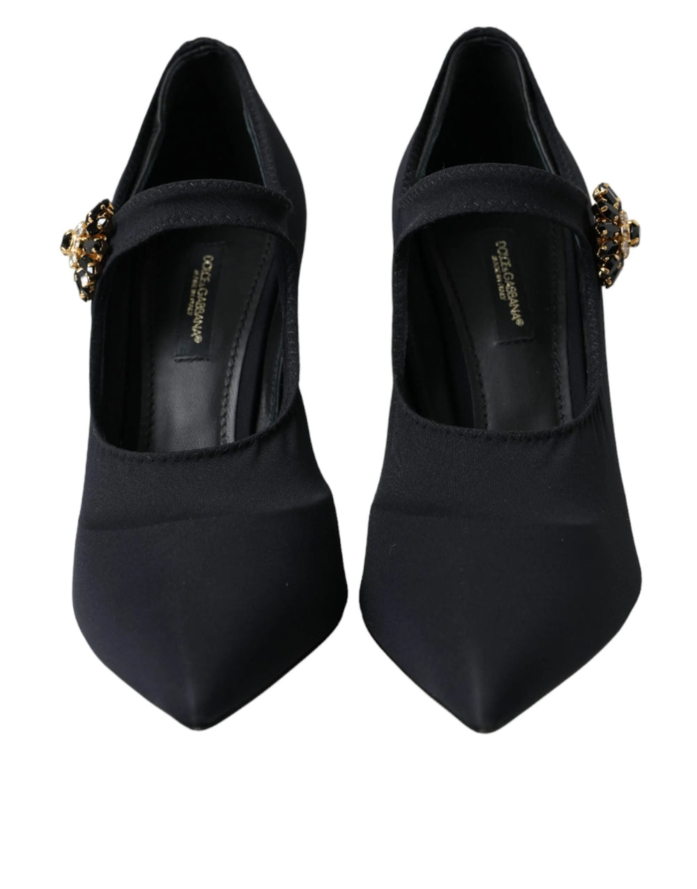 Čierne lodičky Dolce & Gabbana s kryštálmi, model Mary Jane z jersey – EU36.5/US6