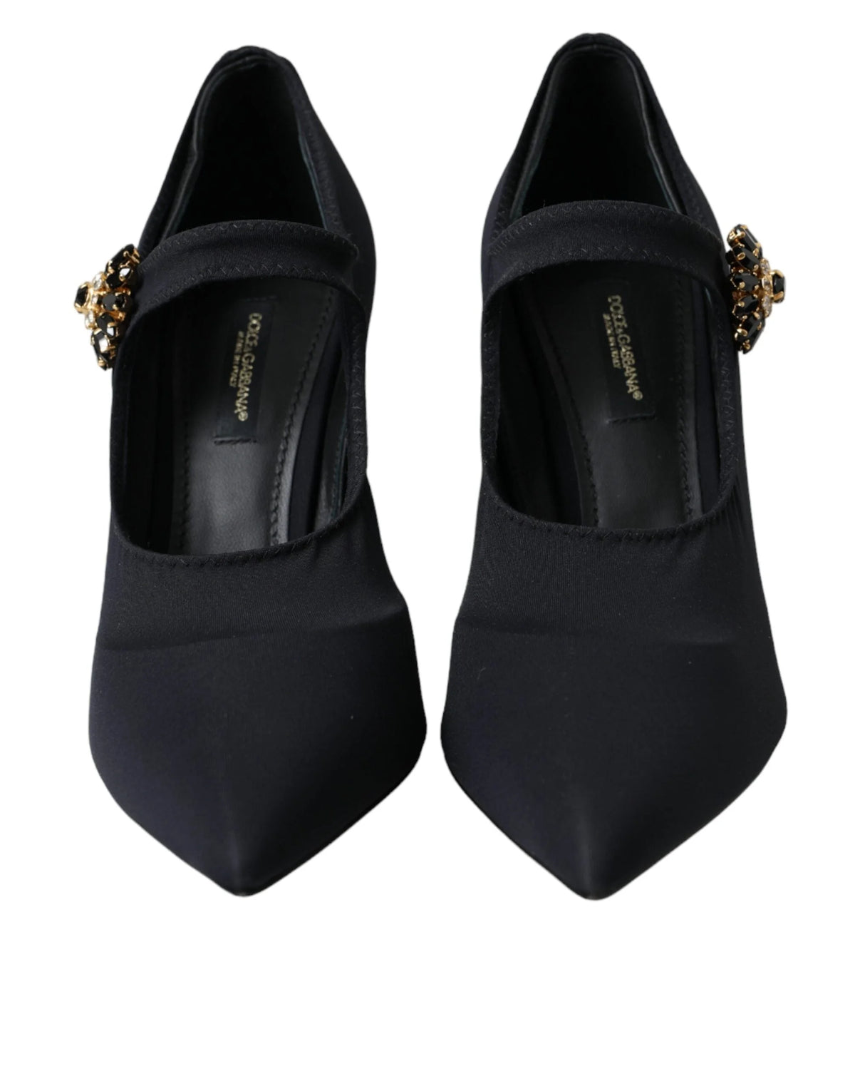 Čierne lodičky Dolce & Gabbana s kryštálmi, model Mary Jane z jersey – EU36.5/US6