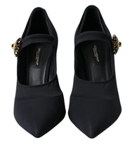 Čierne lodičky Dolce & Gabbana s kryštálmi, model Mary Jane z jersey – EU36.5/US6