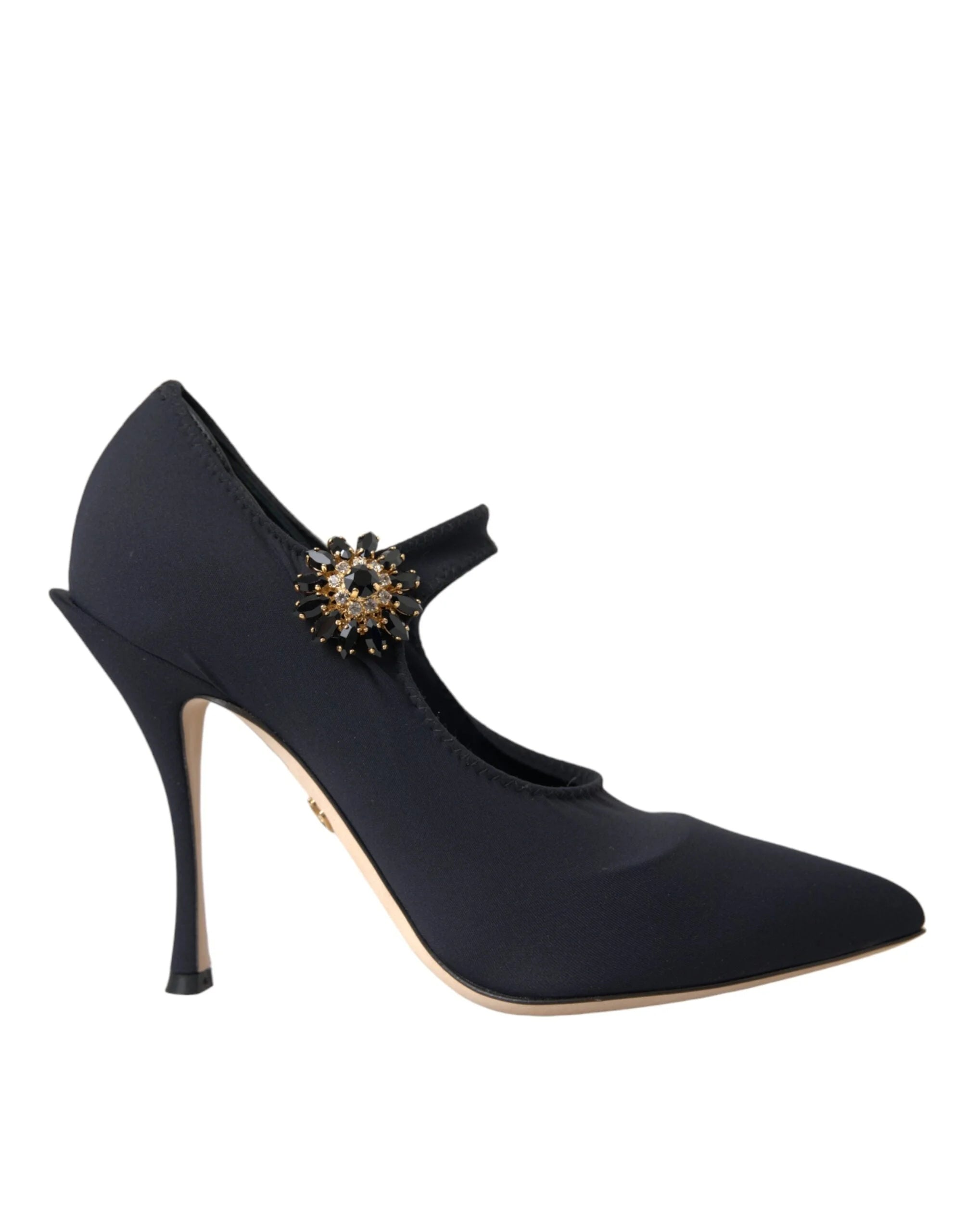 Čierne lodičky Dolce & Gabbana s kryštálmi, model Mary Jane z jersey – EU36.5/US6