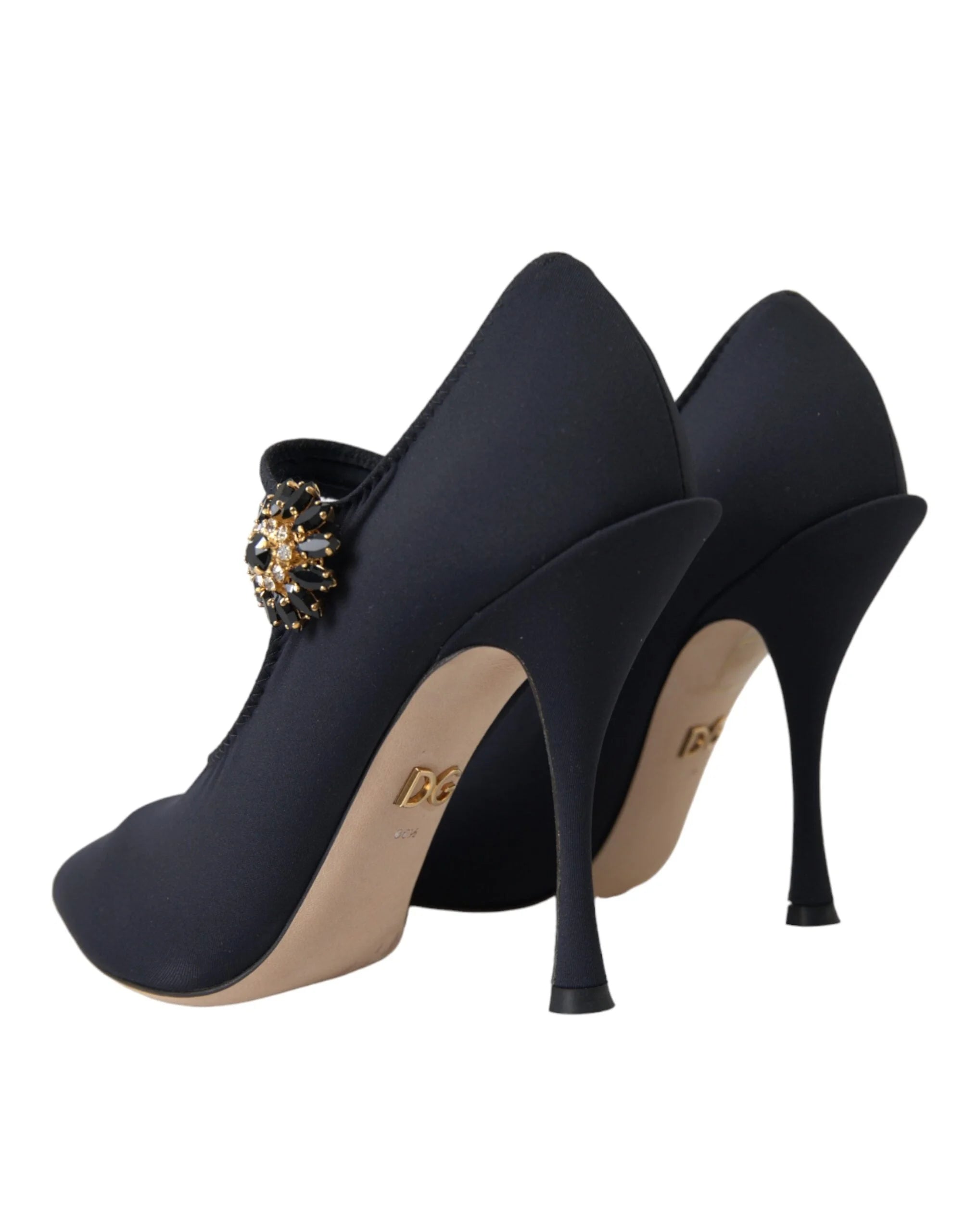 Čierne lodičky Dolce & Gabbana s kryštálmi, model Mary Jane z jersey – EU36.5/US6