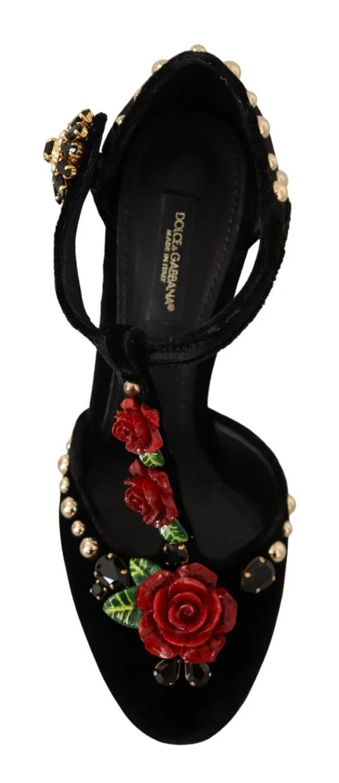 Dolce & Gabbana Black Mary Jane Pumps Roses Crystals Shoes - EU35.5/US5 - Heels
