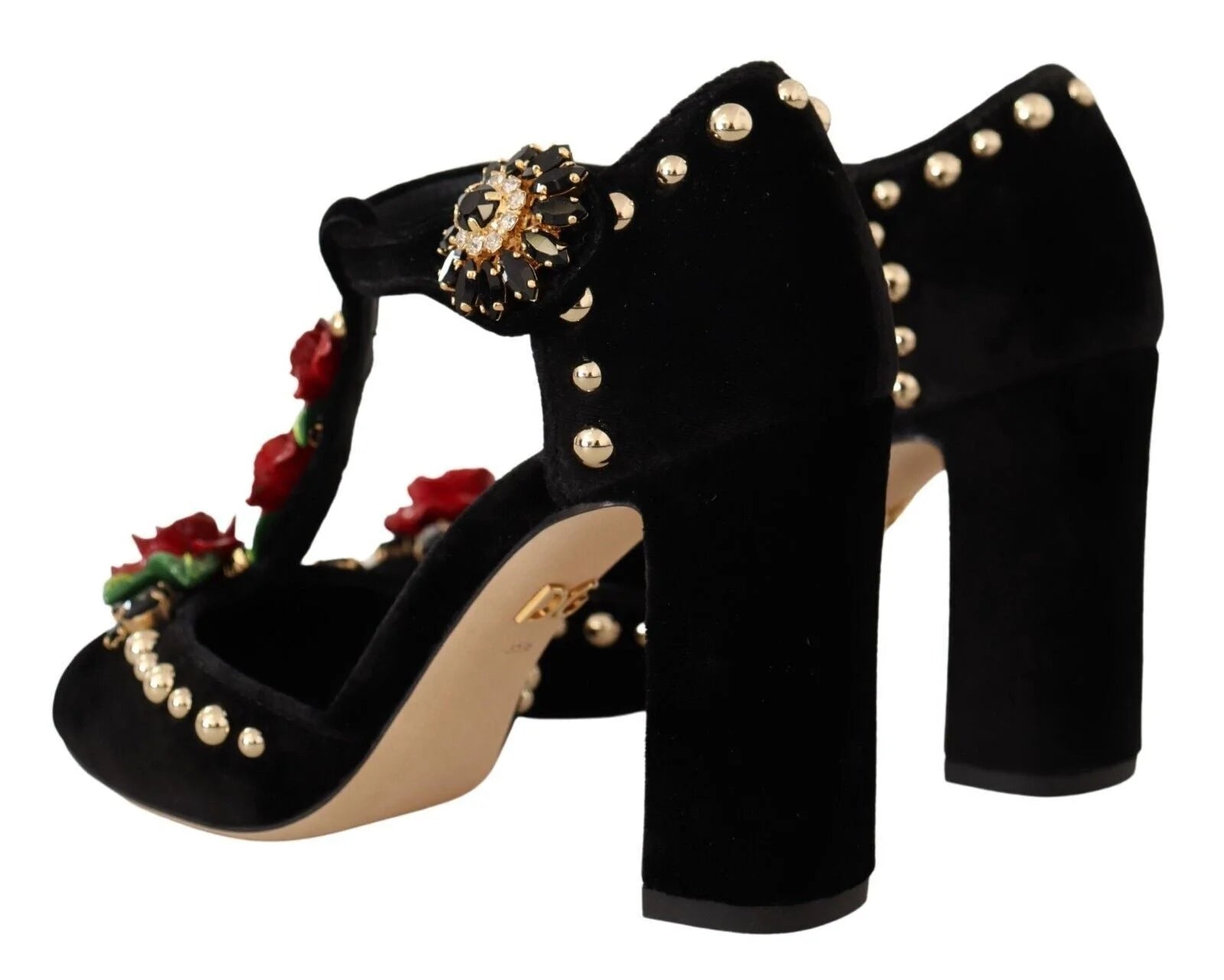 Dolce & Gabbana Black Mary Jane Pumps Roses Crystals Shoes - EU35.5/US5 - Heels