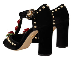 Dolce & Gabbana Black Mary Jane Pumps Roses Crystals Shoes - EU35.5/US5 - Heels