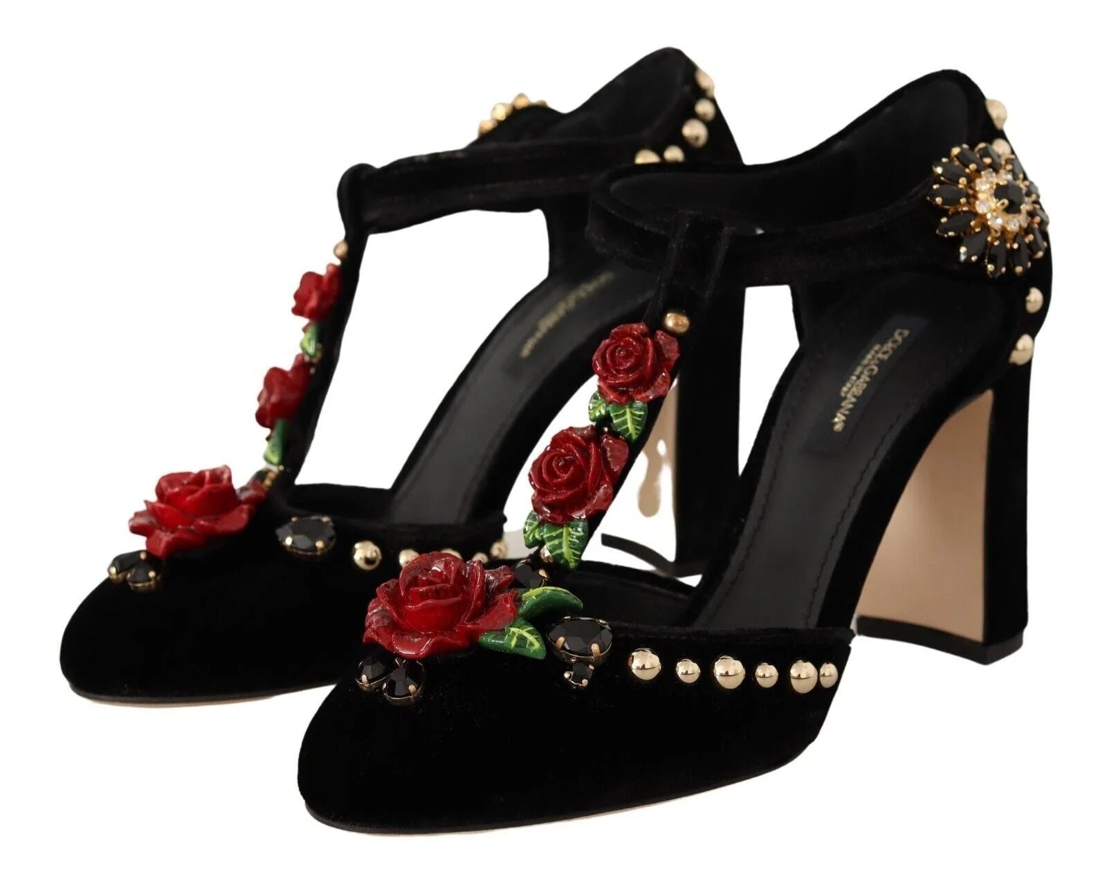 Dolce & Gabbana Black Mary Jane Pumps Roses Crystals Shoes - EU35.5/US5 - Heels