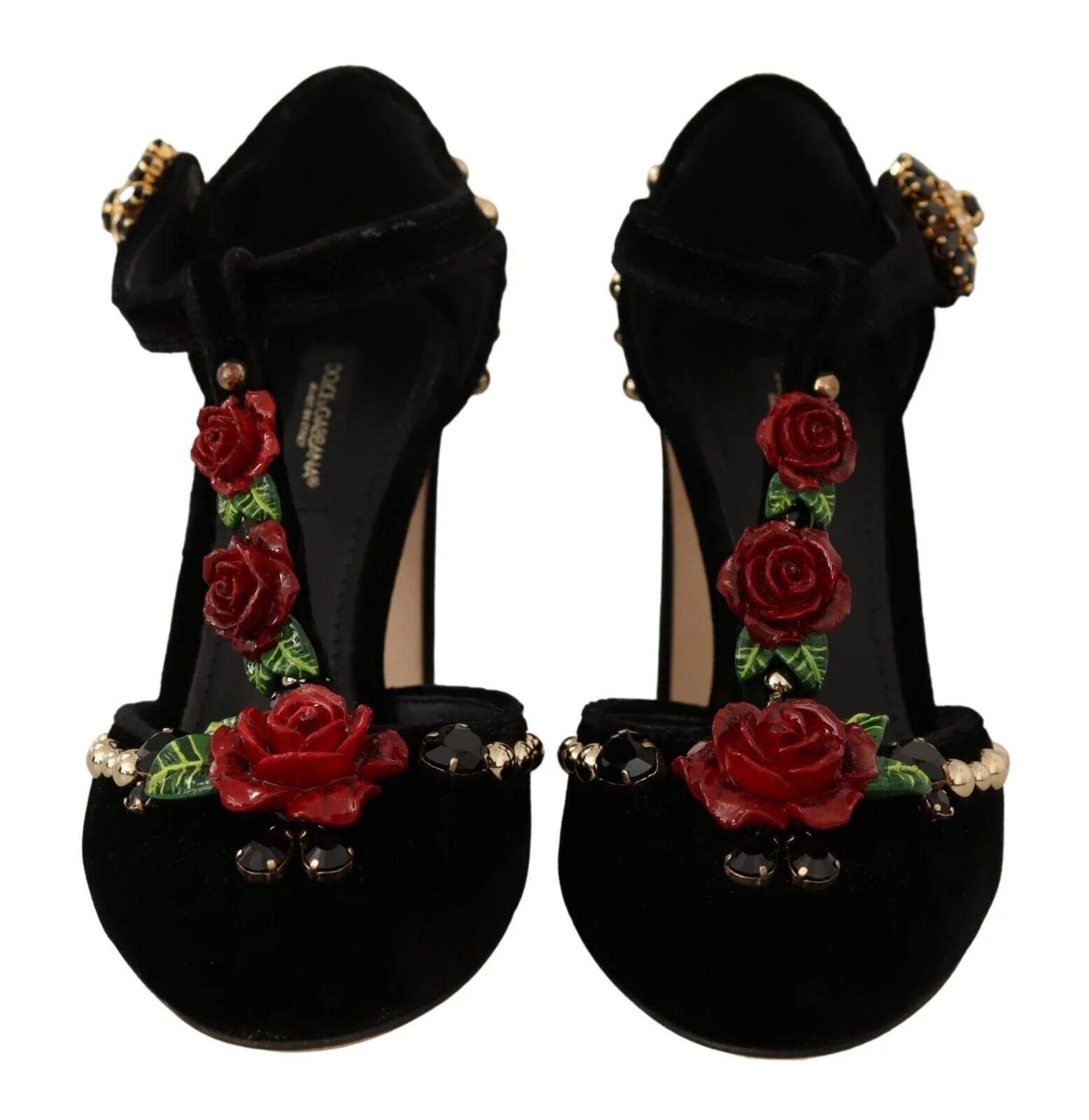 Dolce & Gabbana Black Mary Jane Pumps Roses Crystals Shoes - EU35.5/US5 - Heels