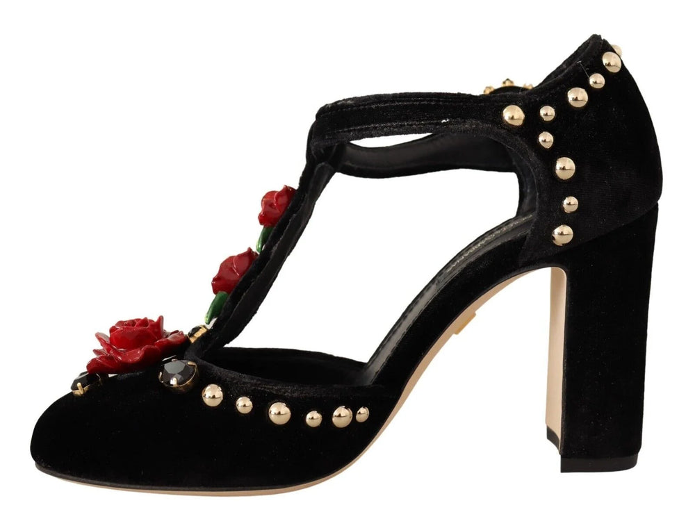 Dolce & Gabbana Black Mary Jane Pumps Roses Crystals Shoes - EU35.5/US5 - Heels