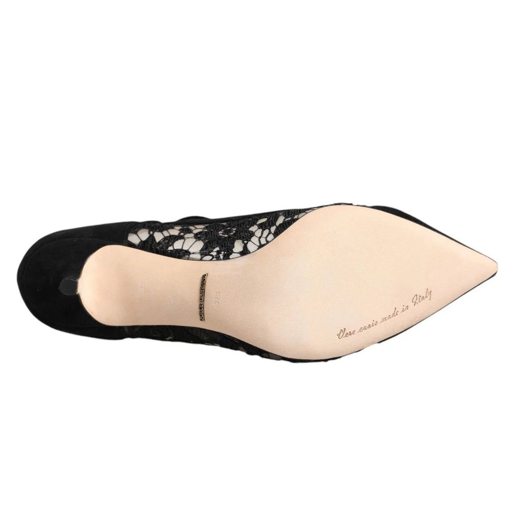 Dolce & Gabbana Black Mary Jane Taormina Lace Pumps Shoes - EU37.5/US7 - Heels