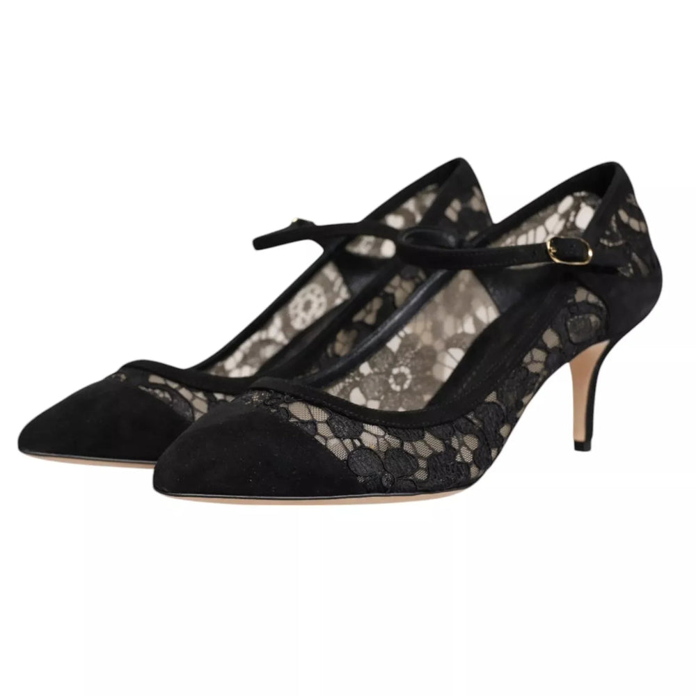 Dolce & Gabbana Black Mary Jane Taormina Lace Pumps Shoes - EU37.5/US7 - Heels