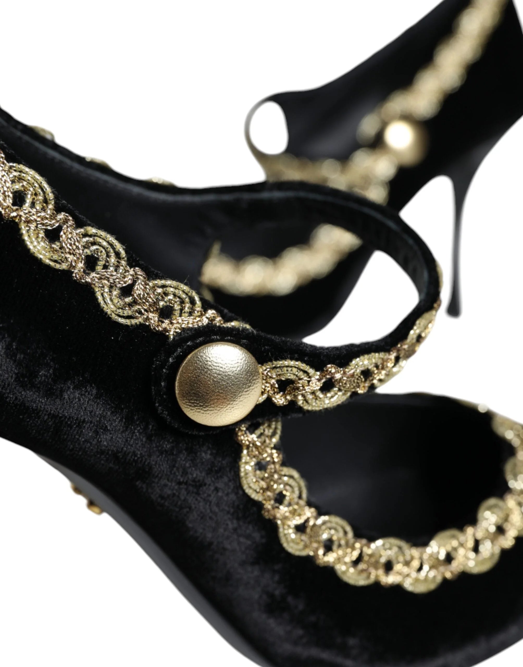 Dolce & Gabbana Čierne Mary Janes lodičky zo zamatu so zlatými prvkami - EU36/US6