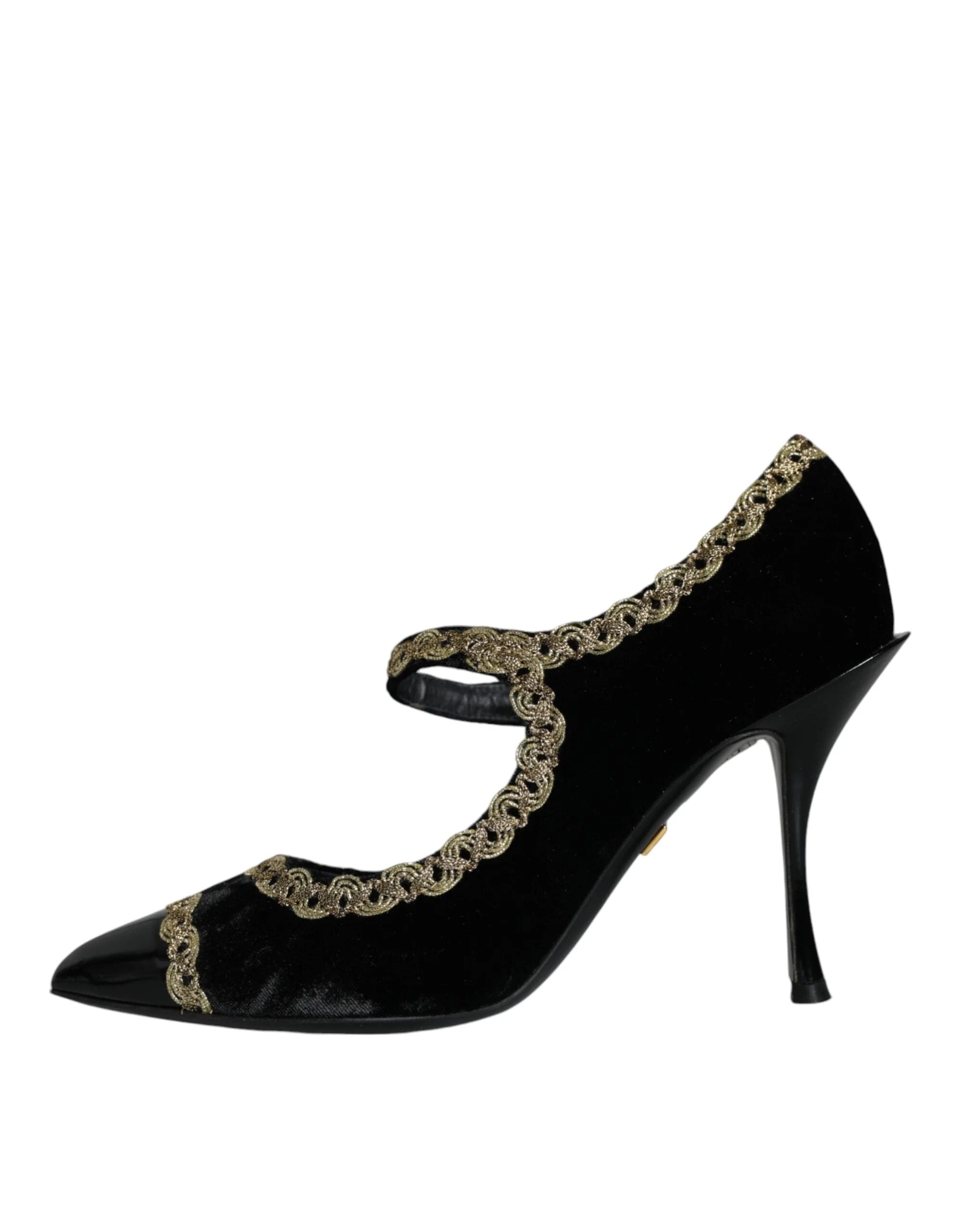 Dolce & Gabbana Čierne Mary Janes lodičky zo zamatu so zlatými prvkami - EU36/US6