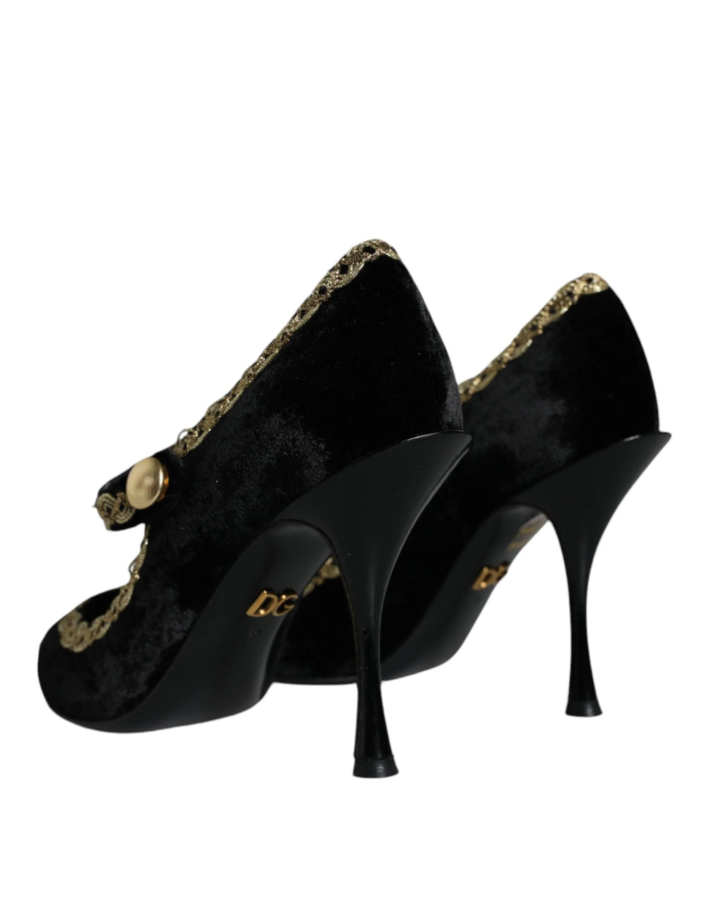Dolce & Gabbana Čierne Mary Janes lodičky zo zamatu so zlatými prvkami - EU36/US6