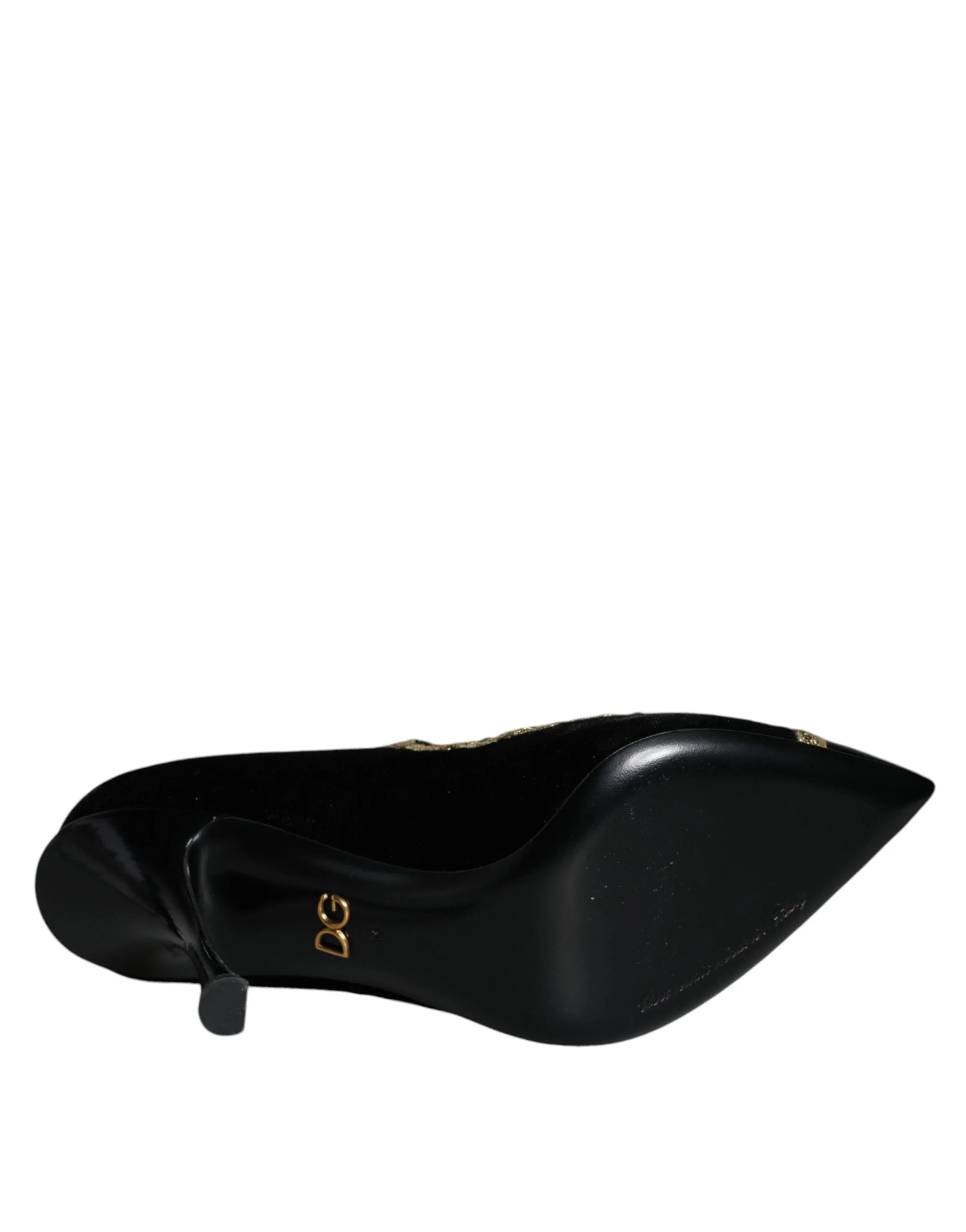 Dolce & Gabbana Black Mary Janes Velvet Gold Pumps Shoes - Heels