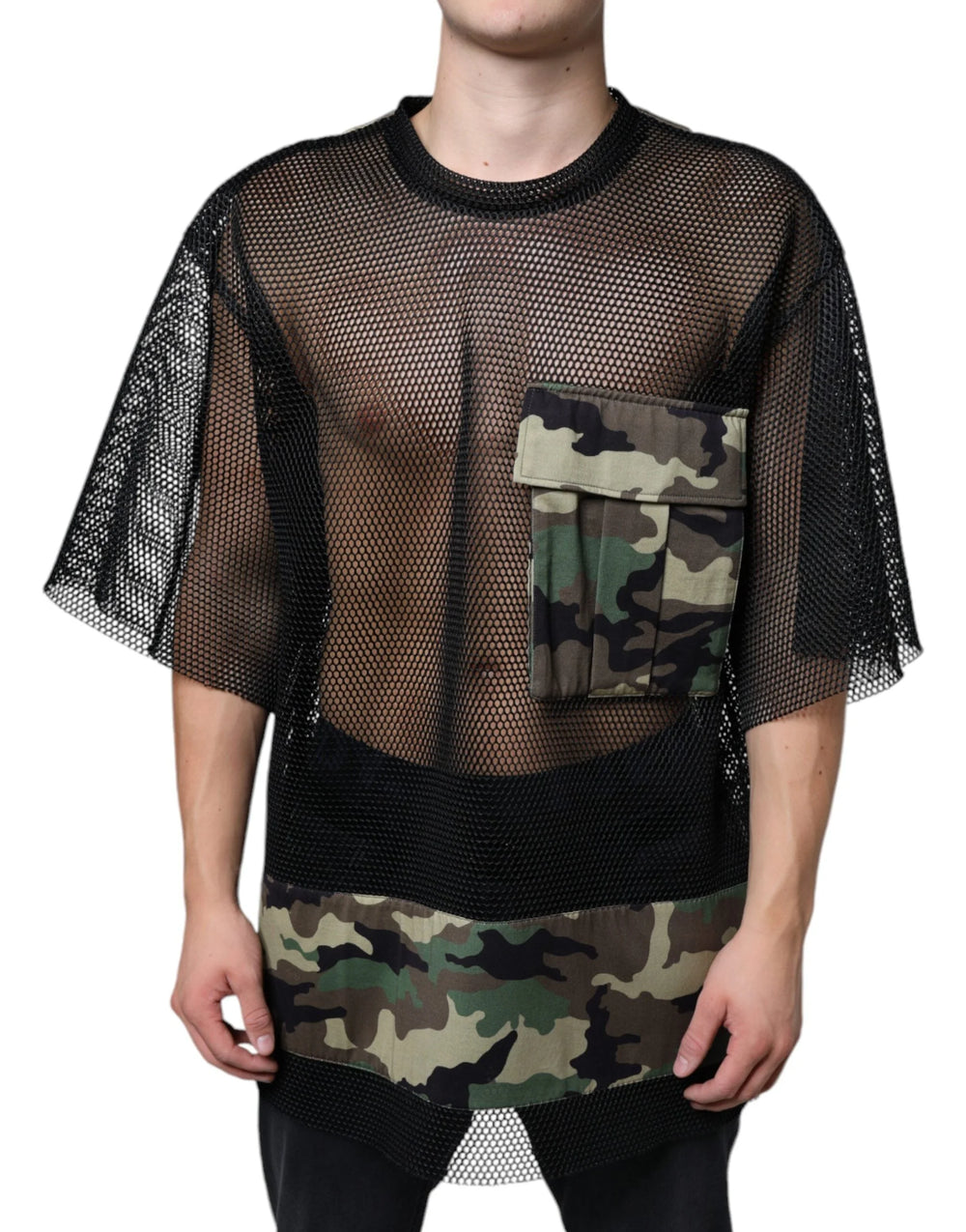 Dolce & Gabbana Black Mesh Camouflage Short Sleeves T-shirt - IT52 | XL - T-Shirts