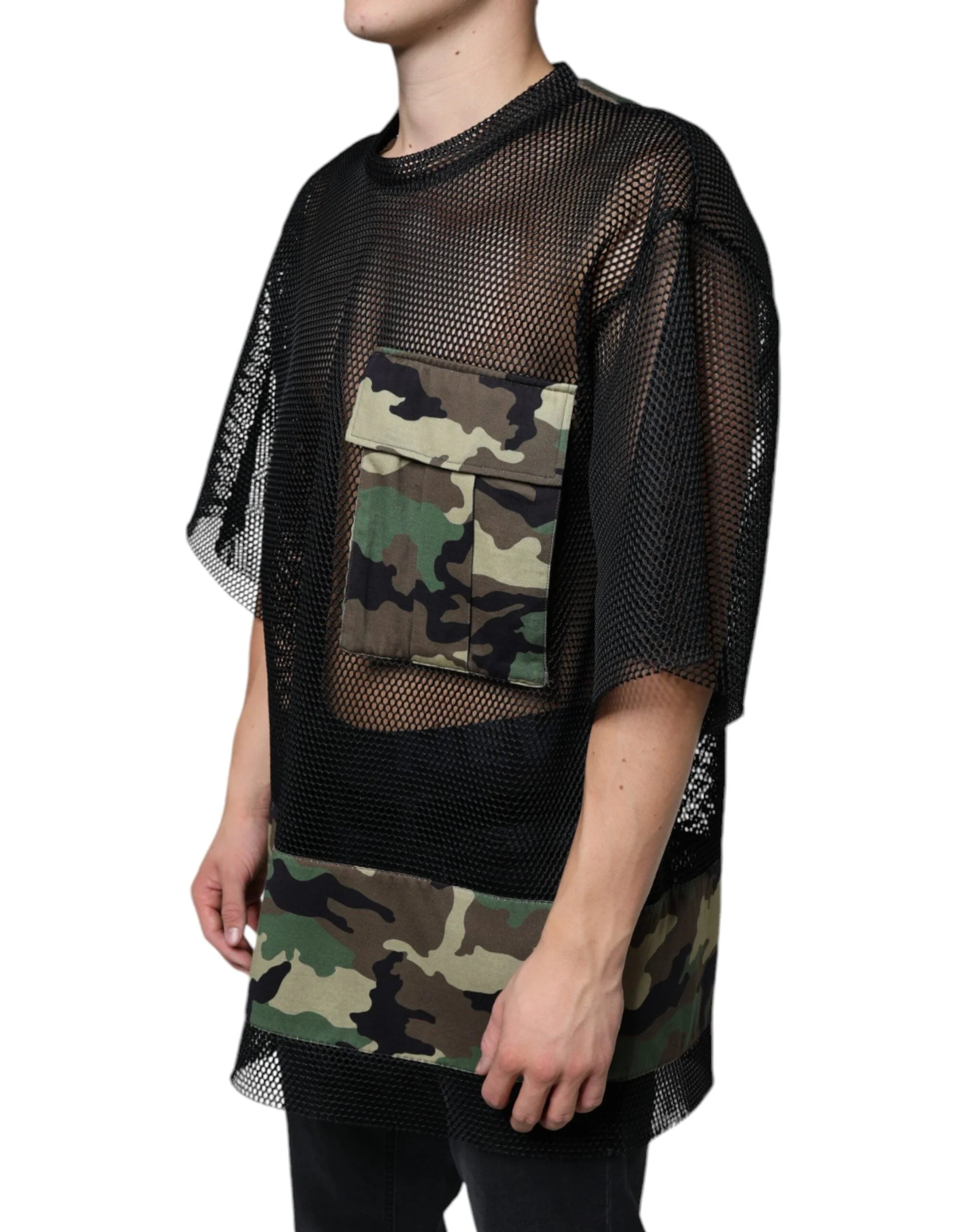 Dolce & Gabbana Black Mesh Camouflage Short Sleeves T-shirt - IT52 | XL - T-Shirts