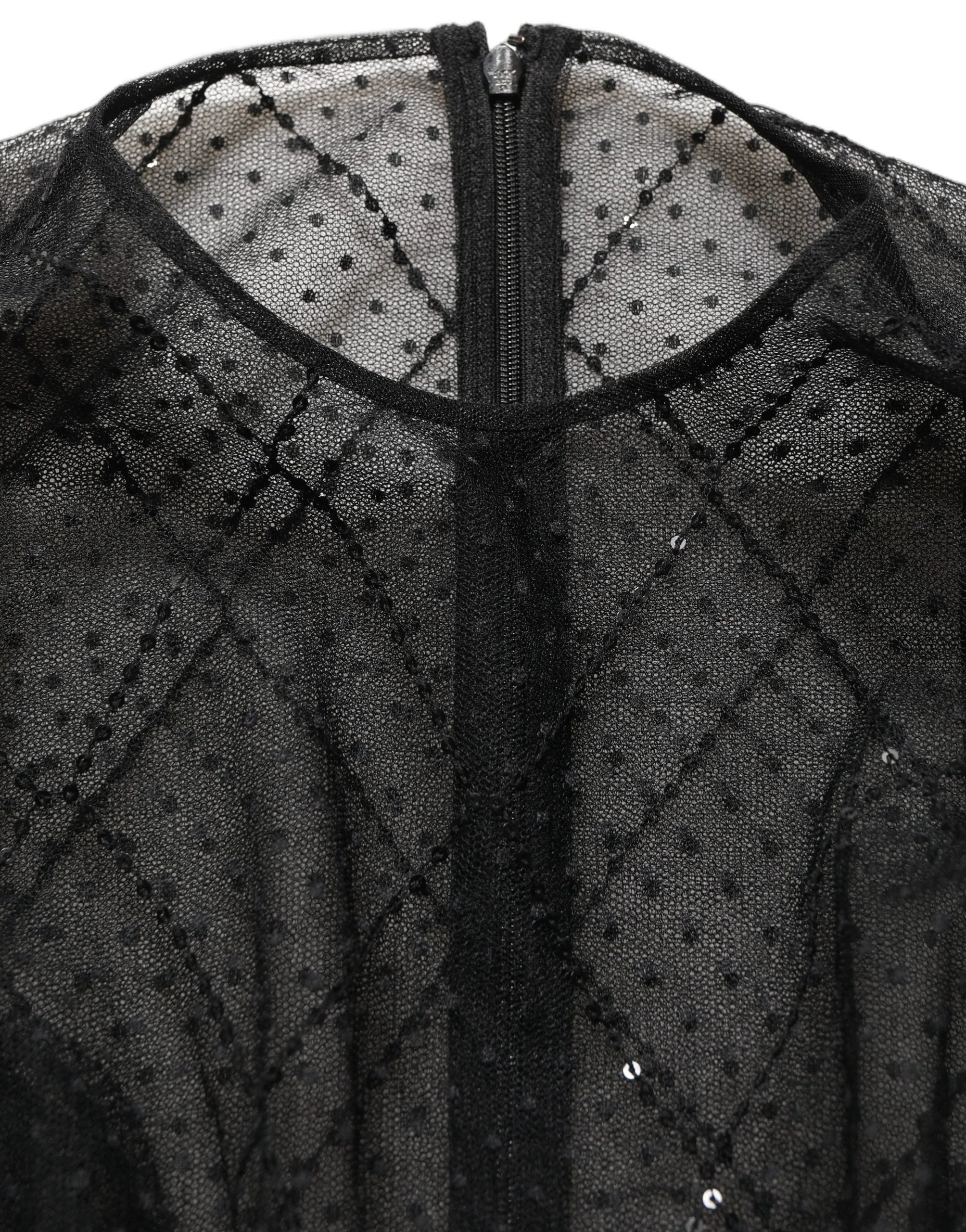 Dolce & Gabbana Black Mesh Lace Long Sleeved Maxi Gown Dress - IT40|S