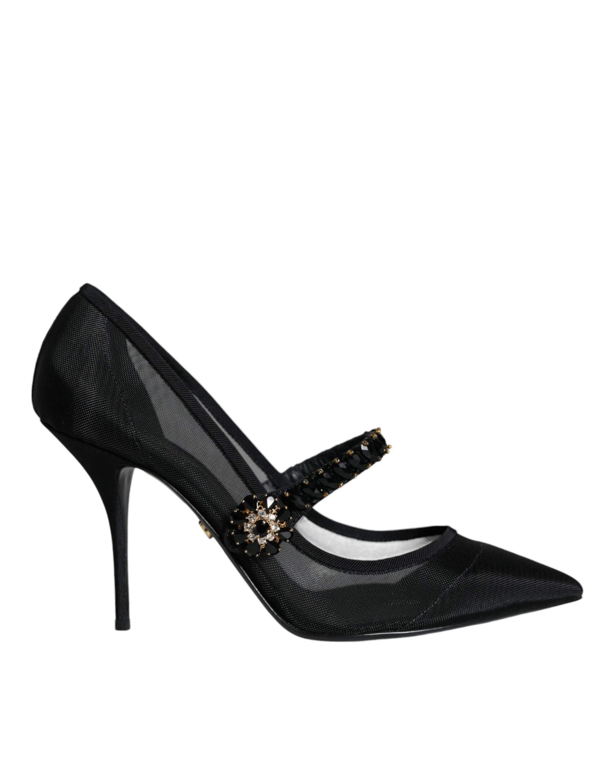 Dolce & Gabbana Black Mesh Mary Jane Crystal Heel Pumps Shoes - EU39/US8.5 - Heels