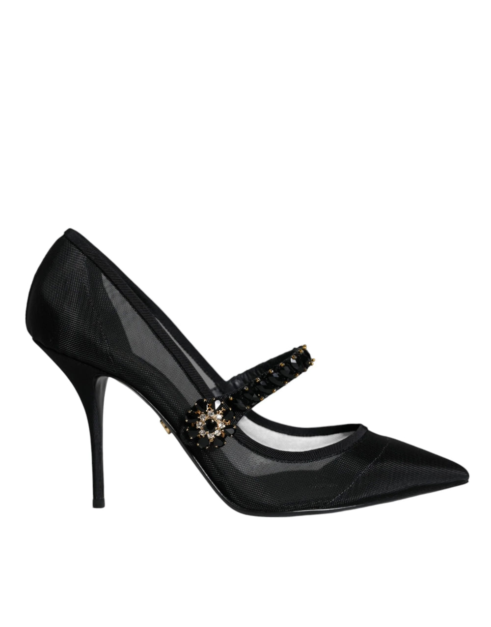 Dolce & Gabbana Black Mesh Mary Jane Crystal Heel Pumps Shoes - EU39/US8.5 - Heels