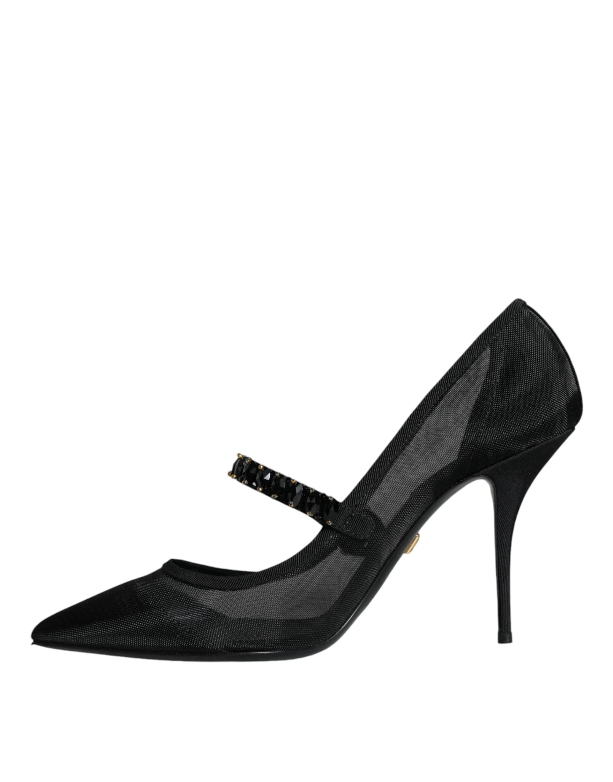 Dolce & Gabbana Black Mesh Mary Jane Crystal Heel Pumps Shoes - EU39/US8.5 - Heels