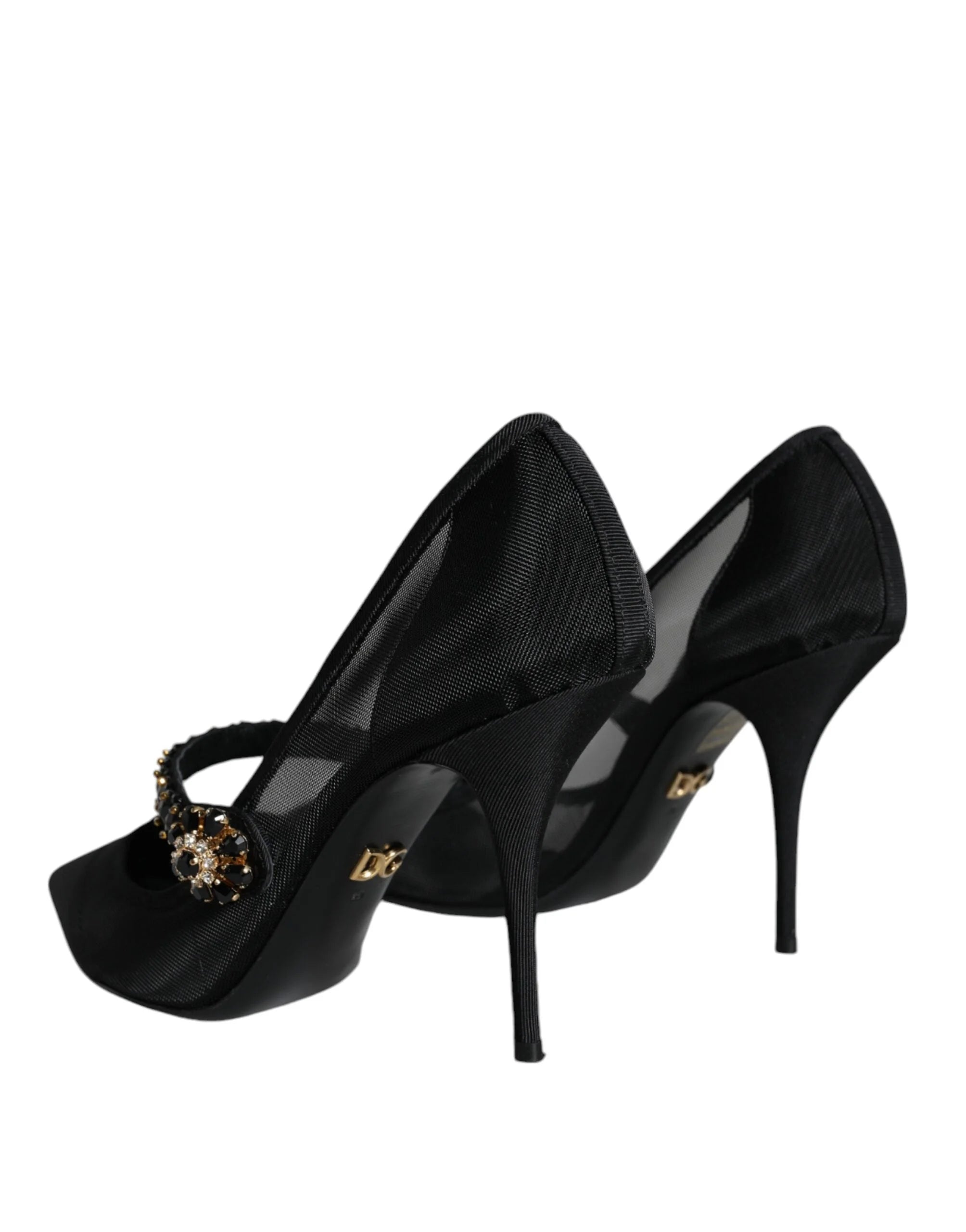 Dolce & Gabbana Black Mesh Mary Jane Crystal Heel Pumps Shoes - EU39/US8.5 - Heels