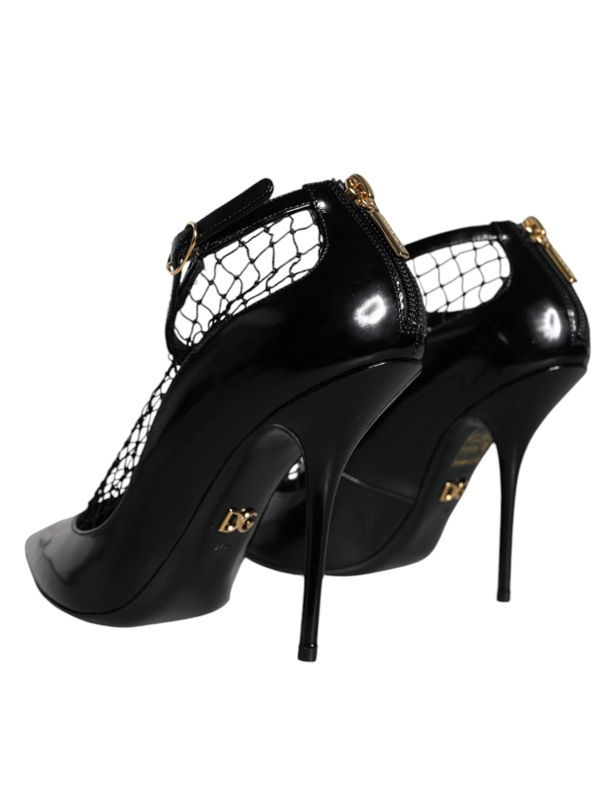 Dolce & Gabbana Black Mesh Patent Leather Heels Pumps Shoes - EU39/US8.5 - Heels