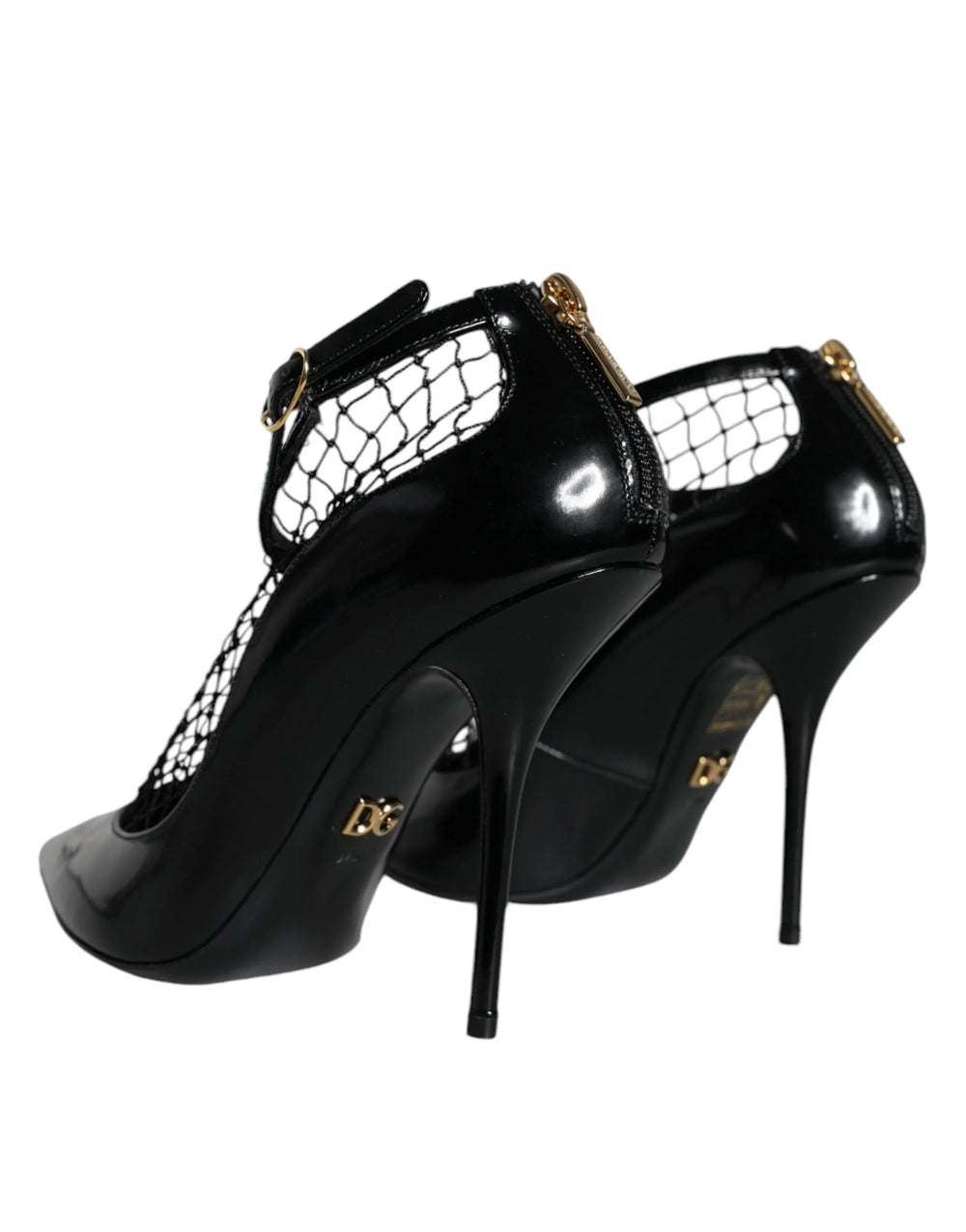 Dolce & Gabbana Black Mesh Patent Leather Heels Pumps Shoes - EU39/US8.5 - Heels