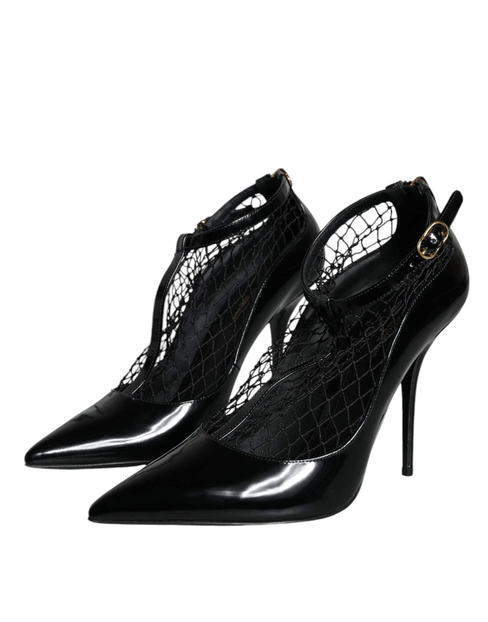 Dolce & Gabbana Black Mesh Patent Leather Heels Pumps Shoes - EU39/US8.5 - Heels