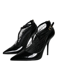 Dolce & Gabbana Black Mesh Patent Leather Heels Pumps Shoes - EU39/US8.5 - Heels