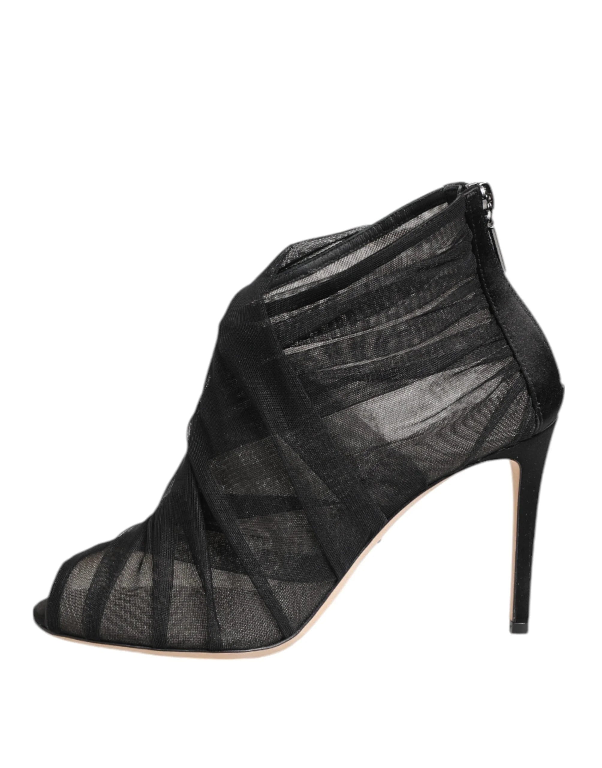 Dolce & Gabbana Black Mesh Stiletto Heels Ankle Boots Shoes - EU38/US7.5 - Boots