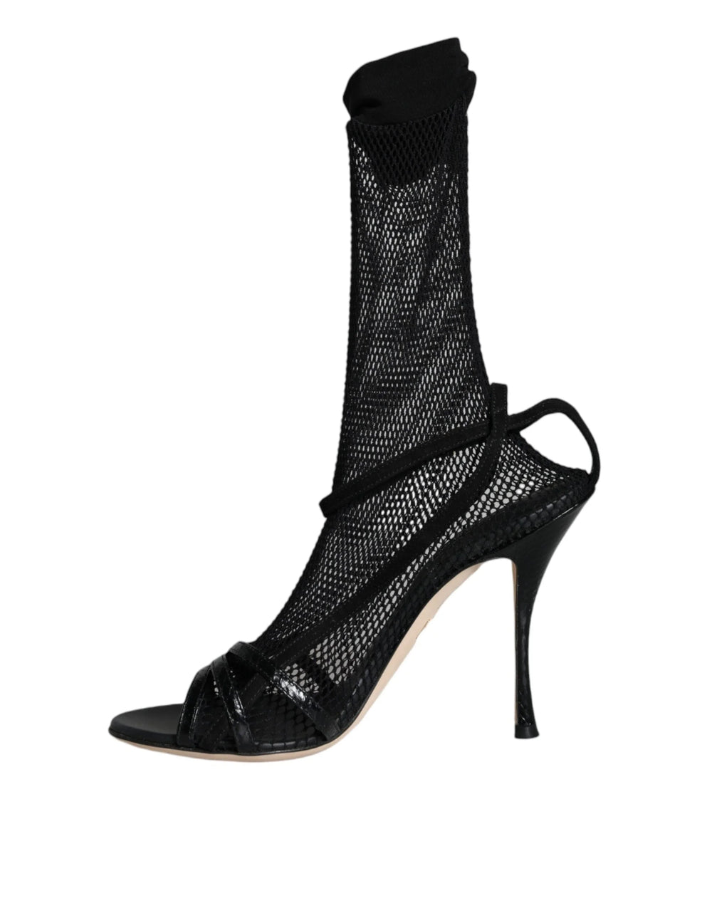 Dolce & Gabbana Black Mesh Stiletto Heels Sandals Shoes - Sandals