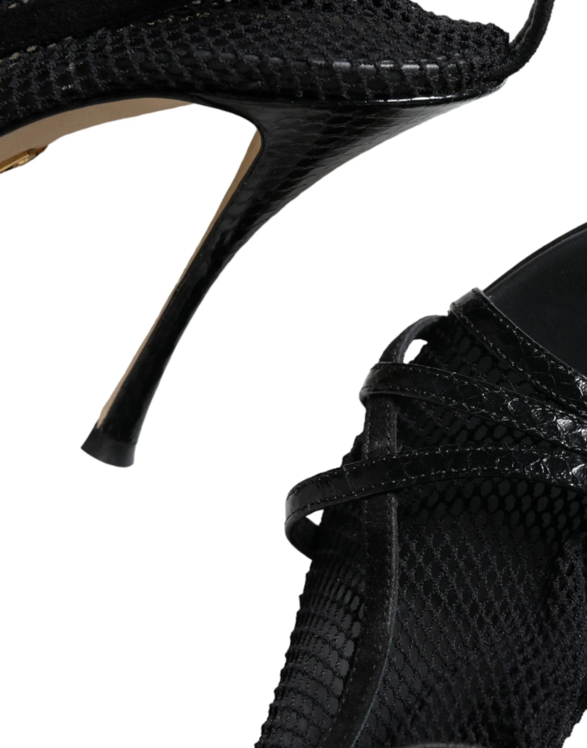 Dolce & Gabbana Black Mesh Stiletto Heels Sandals Shoes - Sandals