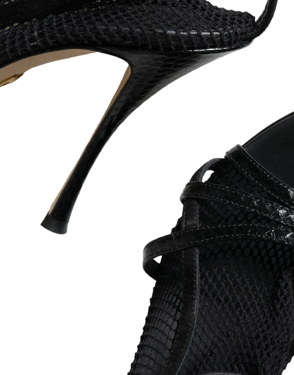 Dolce & Gabbana Black Mesh Stiletto Heels Sandals Shoes - Sandals