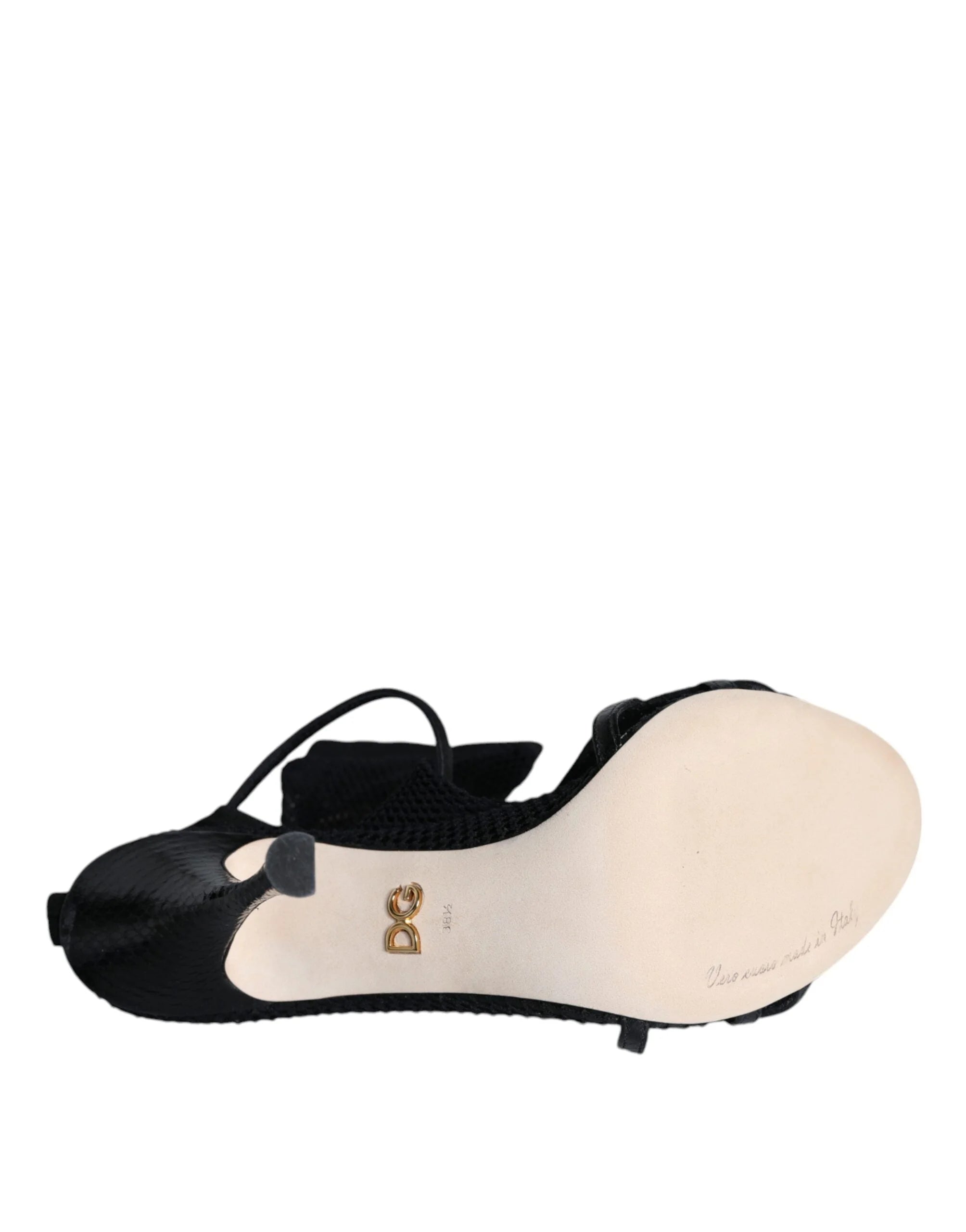 Dolce & Gabbana Black Mesh Stiletto Heels Sandals Shoes - Sandals