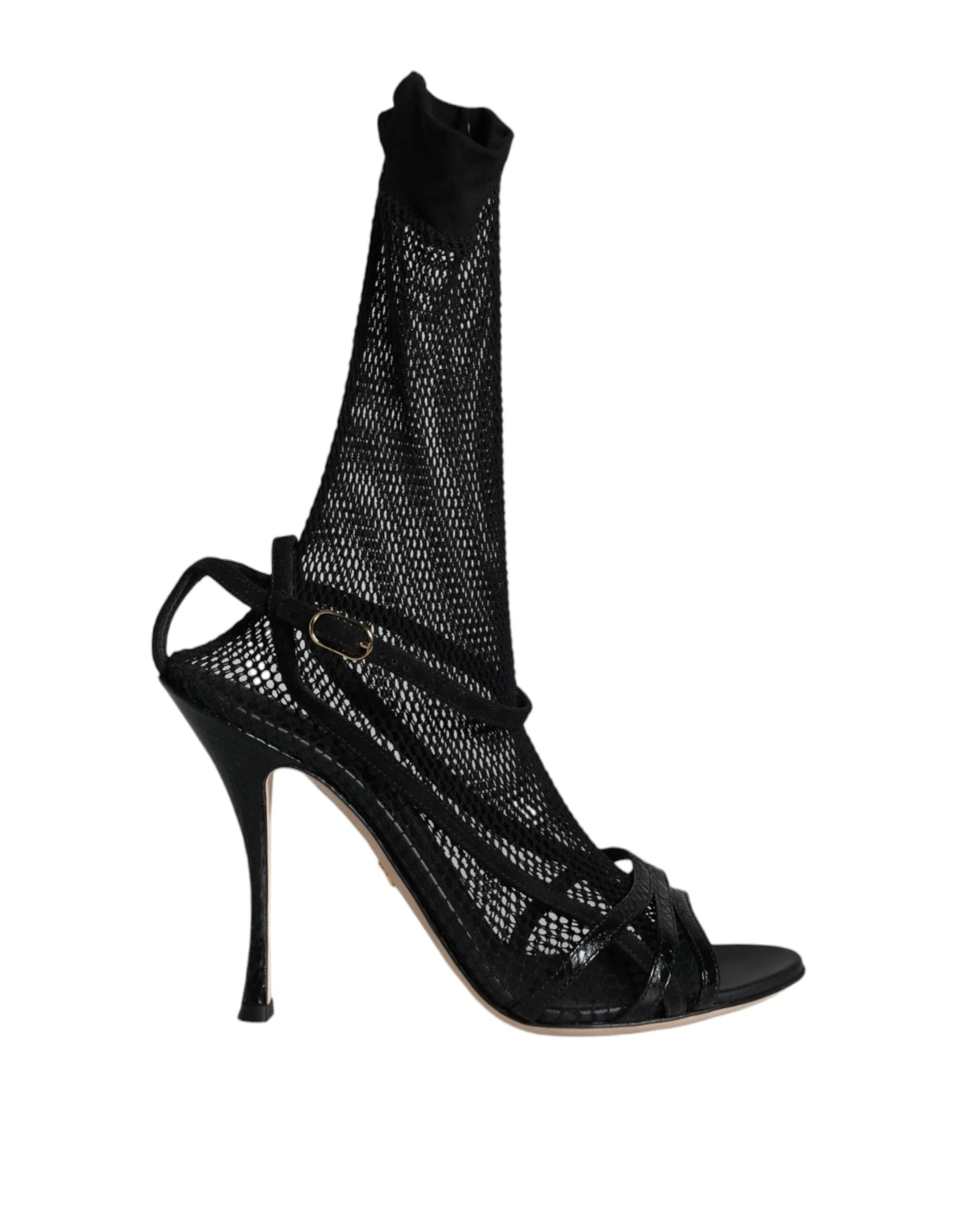 Dolce & Gabbana Black Mesh Stiletto Heels Sandals Shoes - Sandals