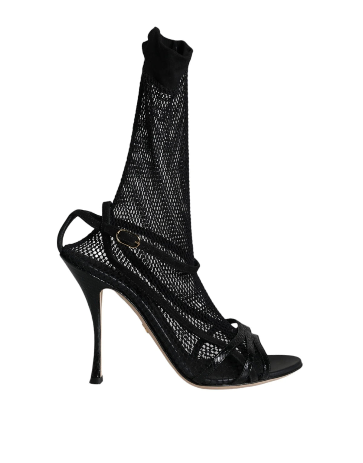 Dolce & Gabbana Black Mesh Stiletto Heels Sandals Shoes - Sandals