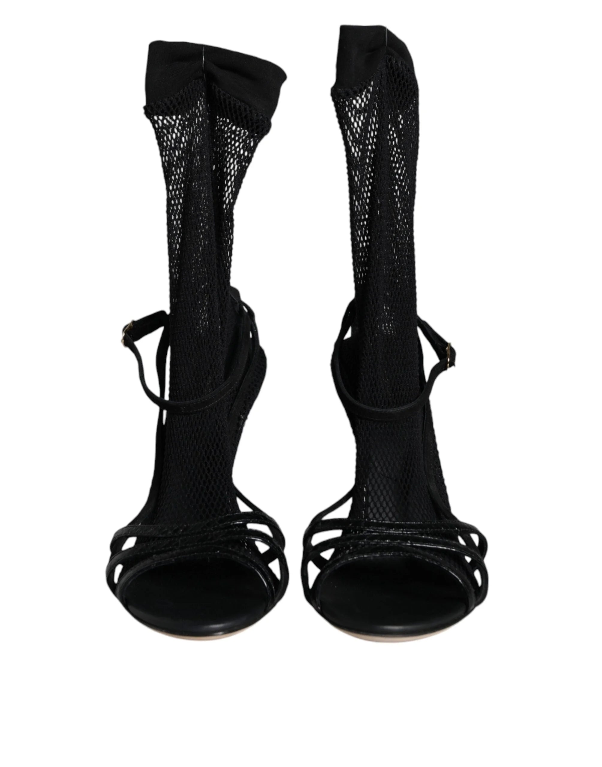 Dolce & Gabbana Black Mesh Stiletto Heels Sandals Shoes - Sandals