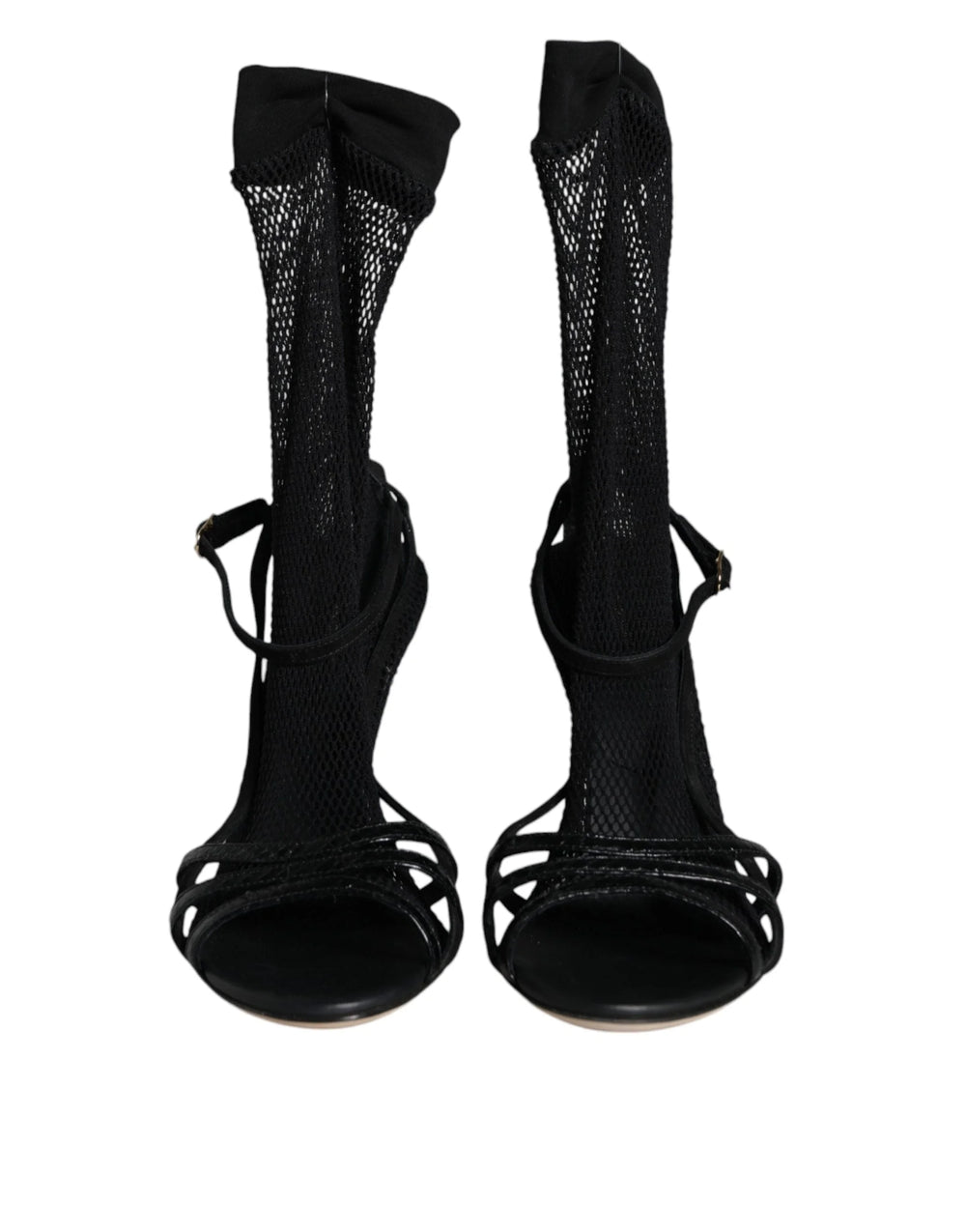 Dolce & Gabbana Black Mesh Stiletto Heels Sandals Shoes - Sandals