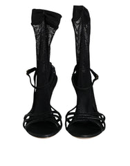 Dolce & Gabbana Black Mesh Stiletto Heels Sandals Shoes - Sandals