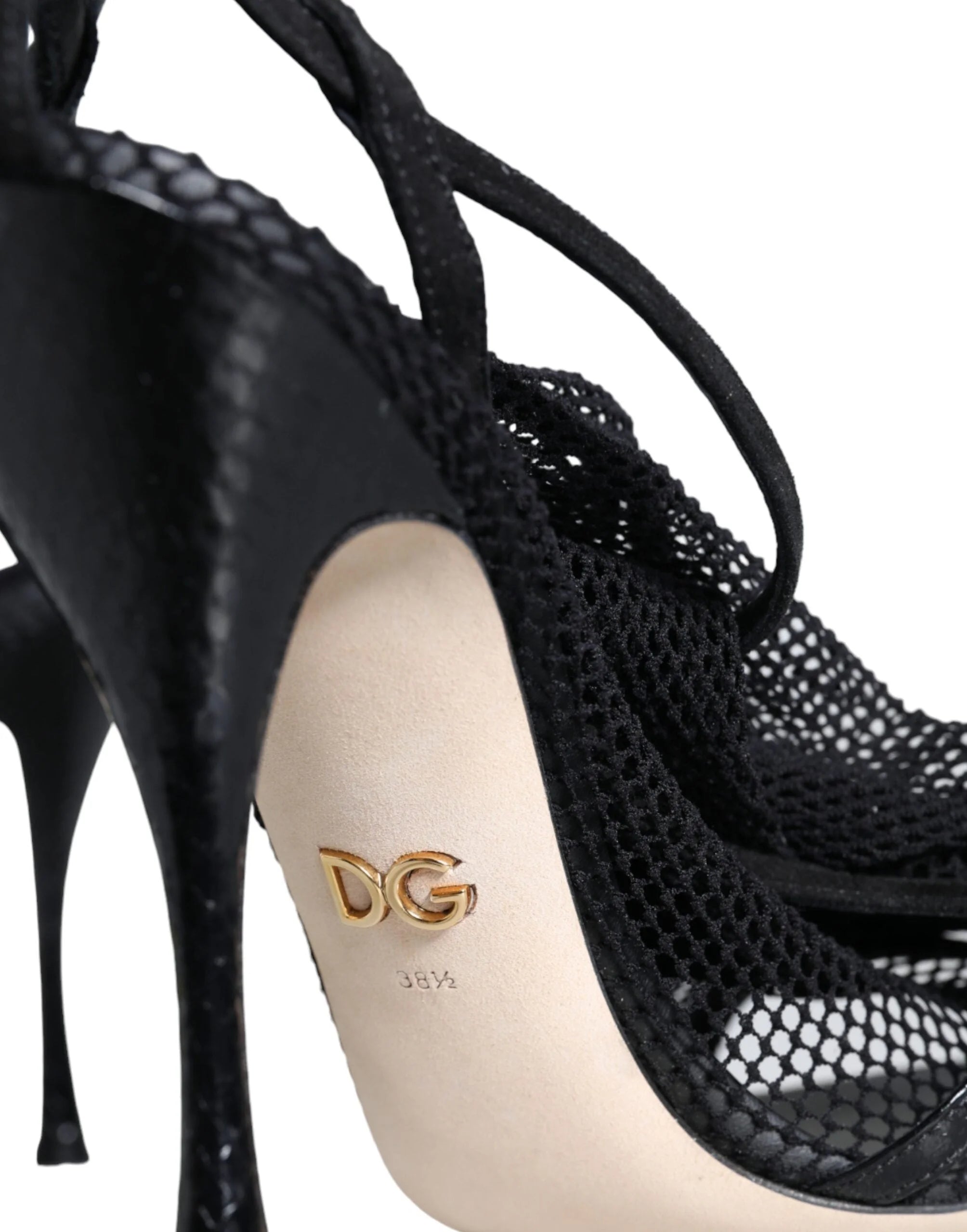 Dolce & Gabbana Black Mesh Stiletto Heels Sandals Shoes - Sandals