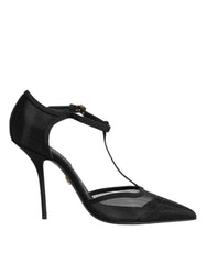 Dolce & Gabbana Black Mesh T-strap Stiletto High Heels Shoes - Heels
