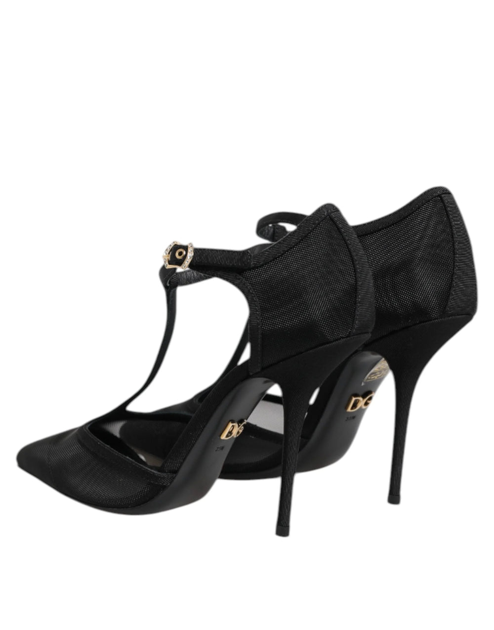 Dolce & Gabbana Black Mesh T-strap Stiletto High Heels Shoes - Heels