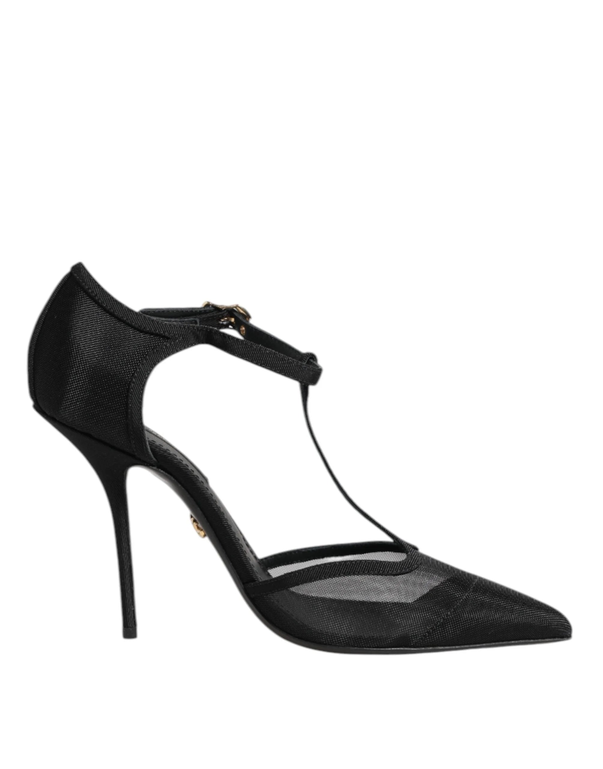 Dolce & Gabbana Black Mesh T-strap Stiletto High Heels Shoes - Heels