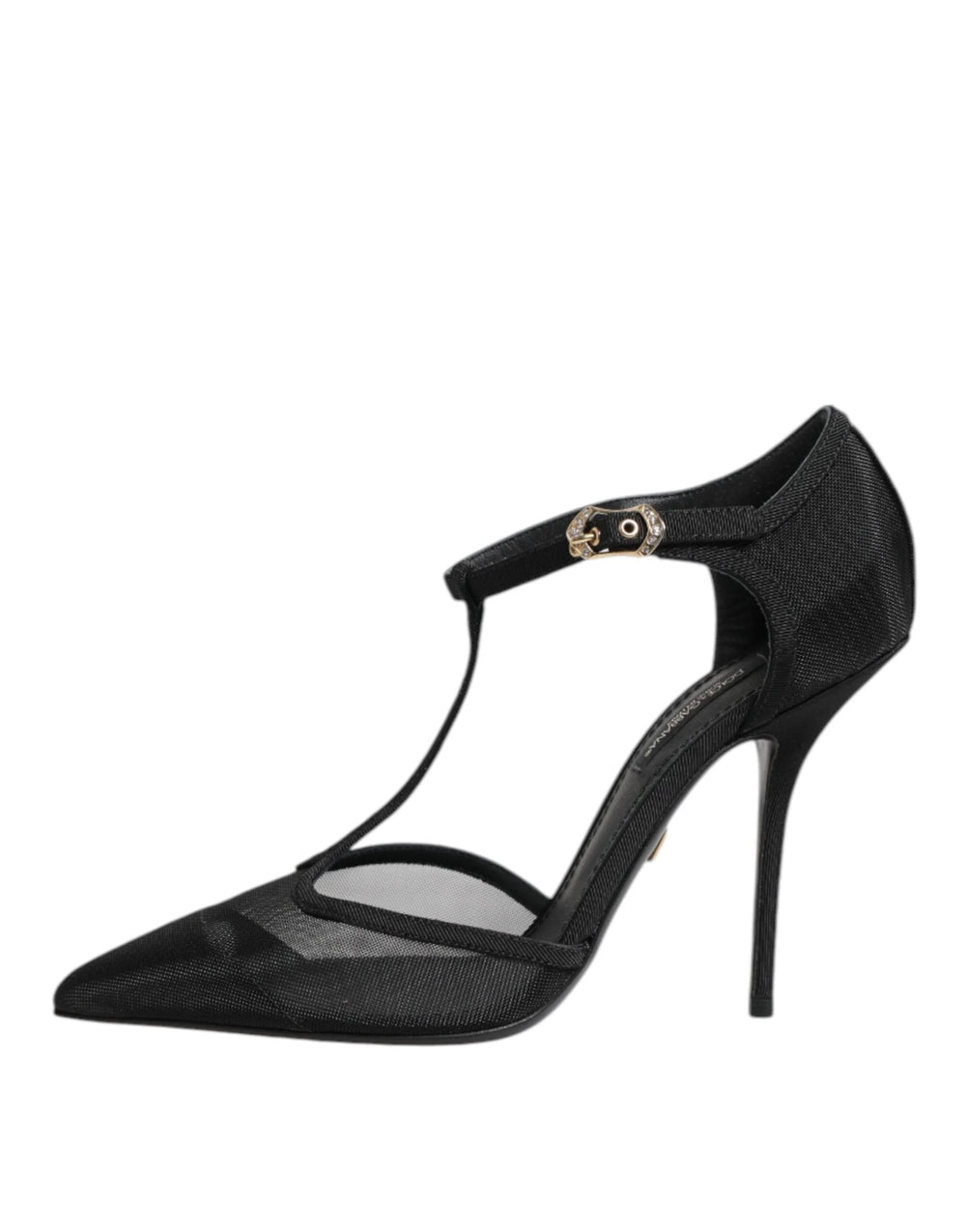 Dolce & Gabbana Black Mesh T-strap Stiletto High Heels Shoes - Heels