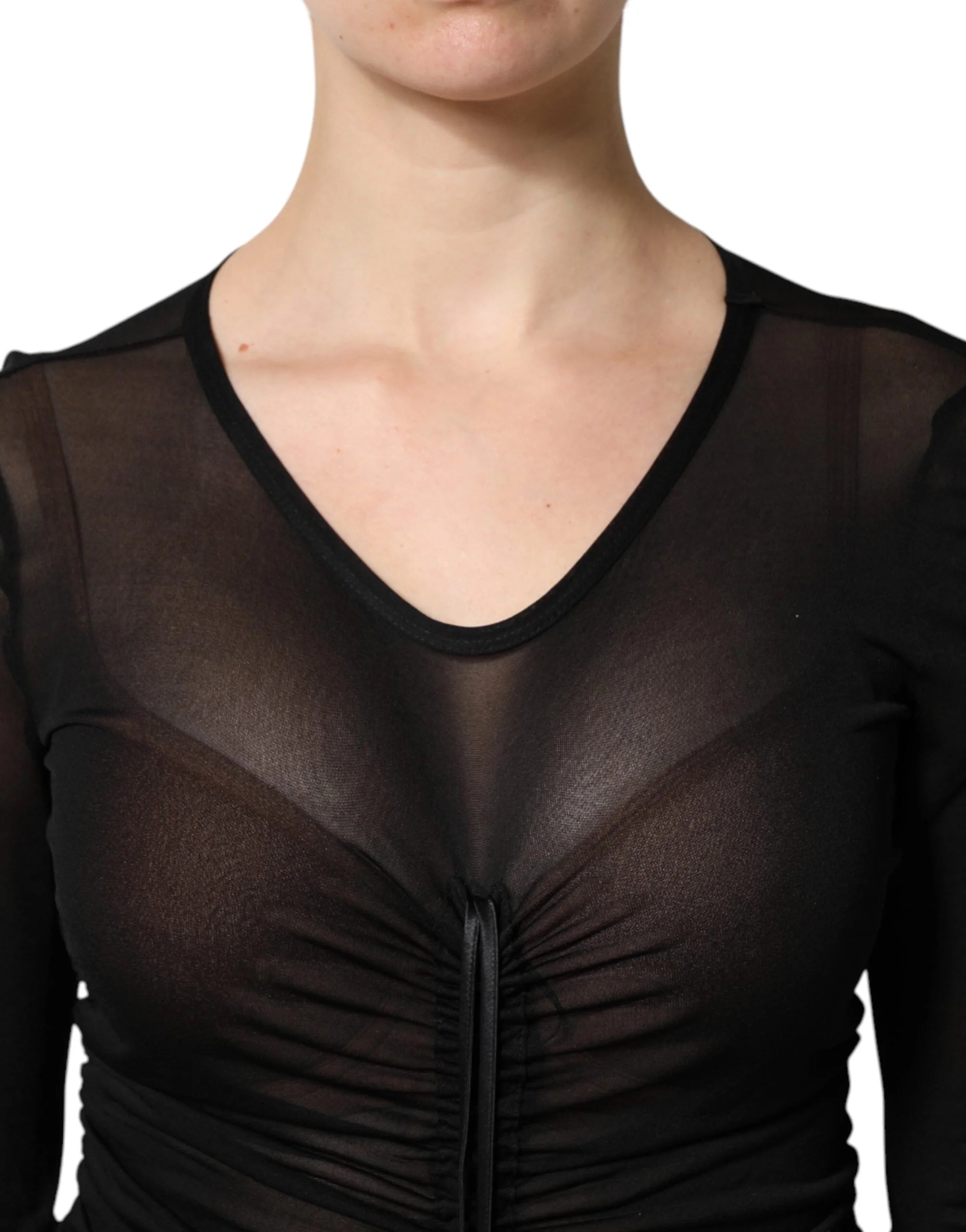 Dolce & Gabbana Black Mesh Trim Bodycon Long Sheath Dress - IT42|M - Dresses