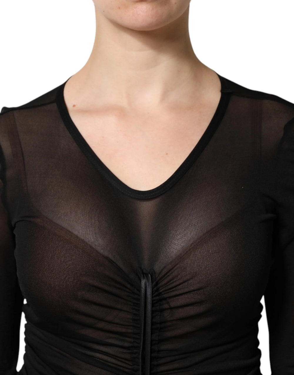 Dolce & Gabbana Black Mesh Trim Bodycon Long Sheath Dress - IT42|M - Dresses