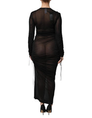 Dolce & Gabbana Black Mesh Trim Bodycon Long Sheath Dress - IT42|M