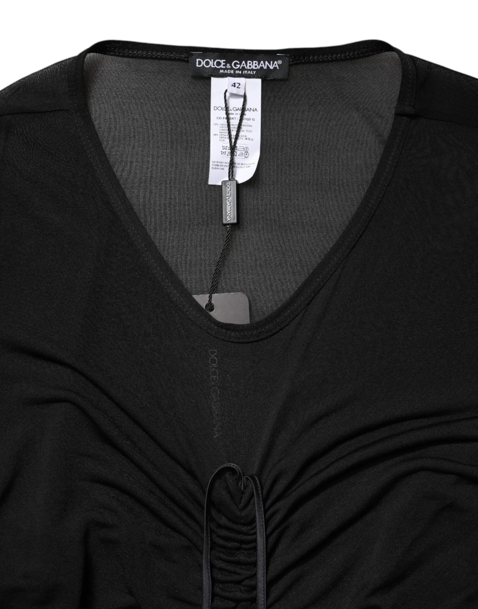 Dolce & Gabbana Black Mesh Trim Bodycon Long Sheath Dress - IT42|M - Dresses